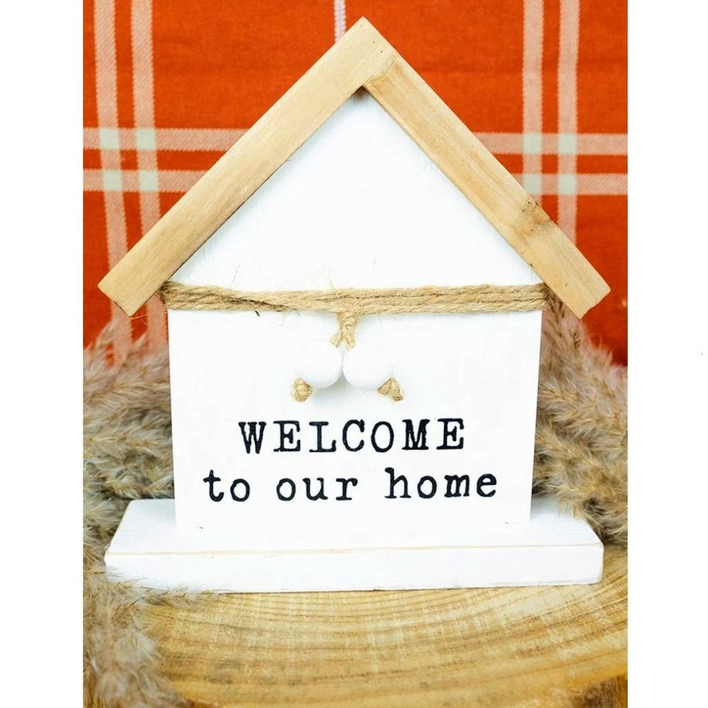 Welcome To Our Home. Wooden Sign Home Décor. Beaded Jute Twine. NWT.